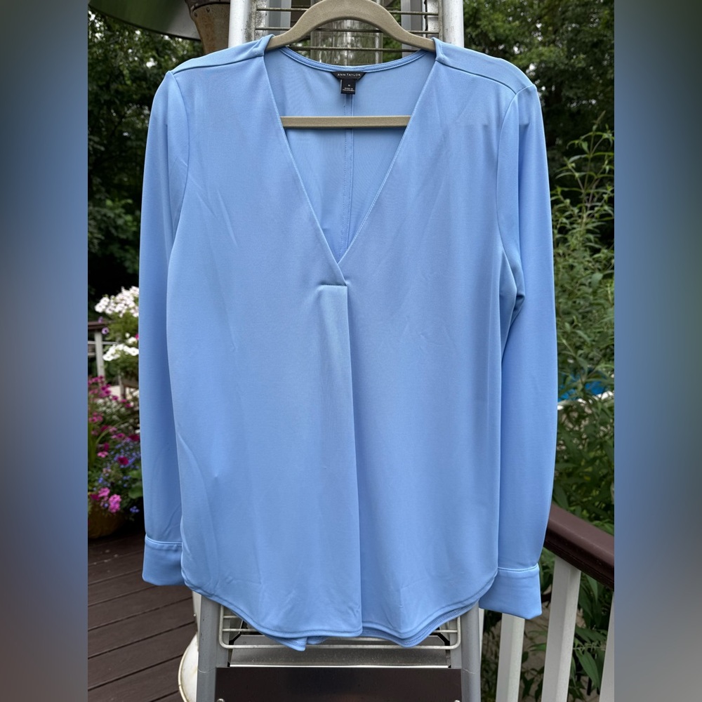 Ann Taylor Blue Long Sleeve Blouse